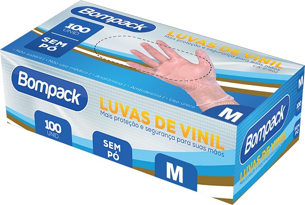luva de vinil mÉdia sem pÓ bompack c/100un 5807