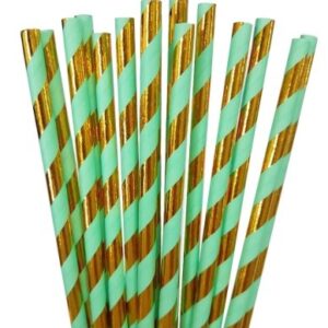 canudo papel listrado dourado/azul bebe c/15un silver 2619
