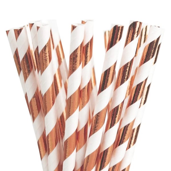 canudo papel listrado rose c/15un silver 4593