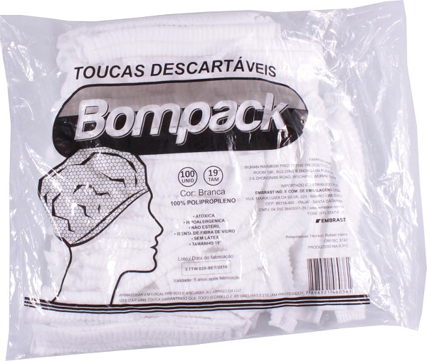 touca tnt branca sanfonada c/100un bompack 5813