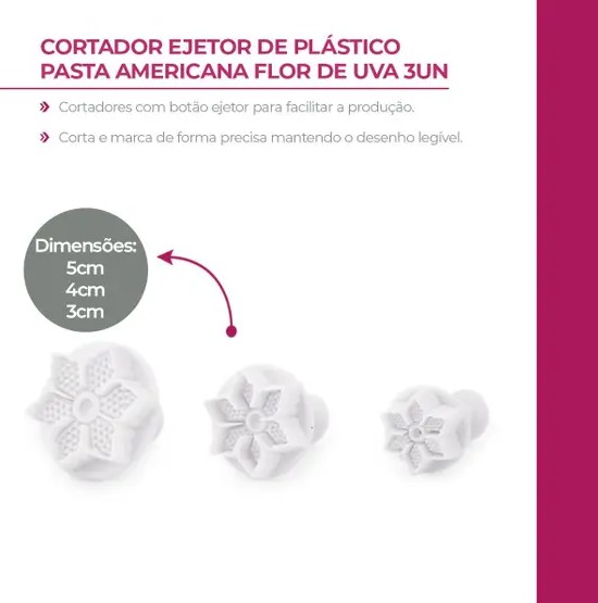 kit ejetor plÁstico flor de uva c/3 peÇas 12796