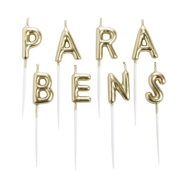 vela parabÉns dourada c/8un silver plastic 12436
